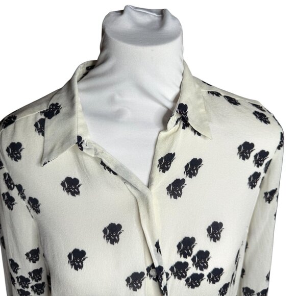 ALC FALLING IRIS  long sleeve silk top small white black flowers - Picture 3 of 8